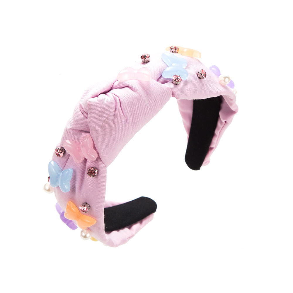 Wholesale Resin Butterfly Accessory Diamond Pearl Knotted Headband